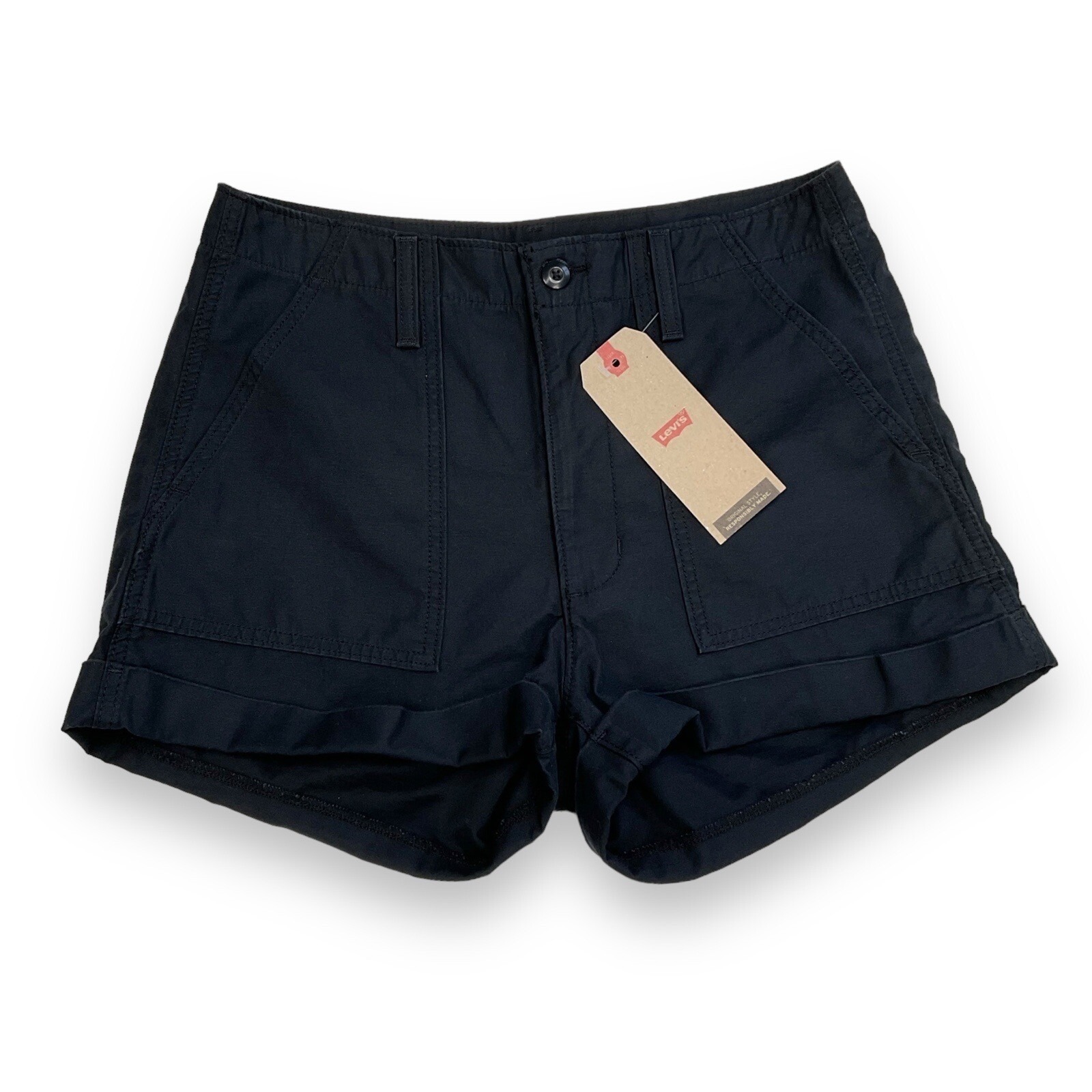 Levis Shorts Womens Size 30 Black Chino Ribcage Cuffed Chino Casual Nwt